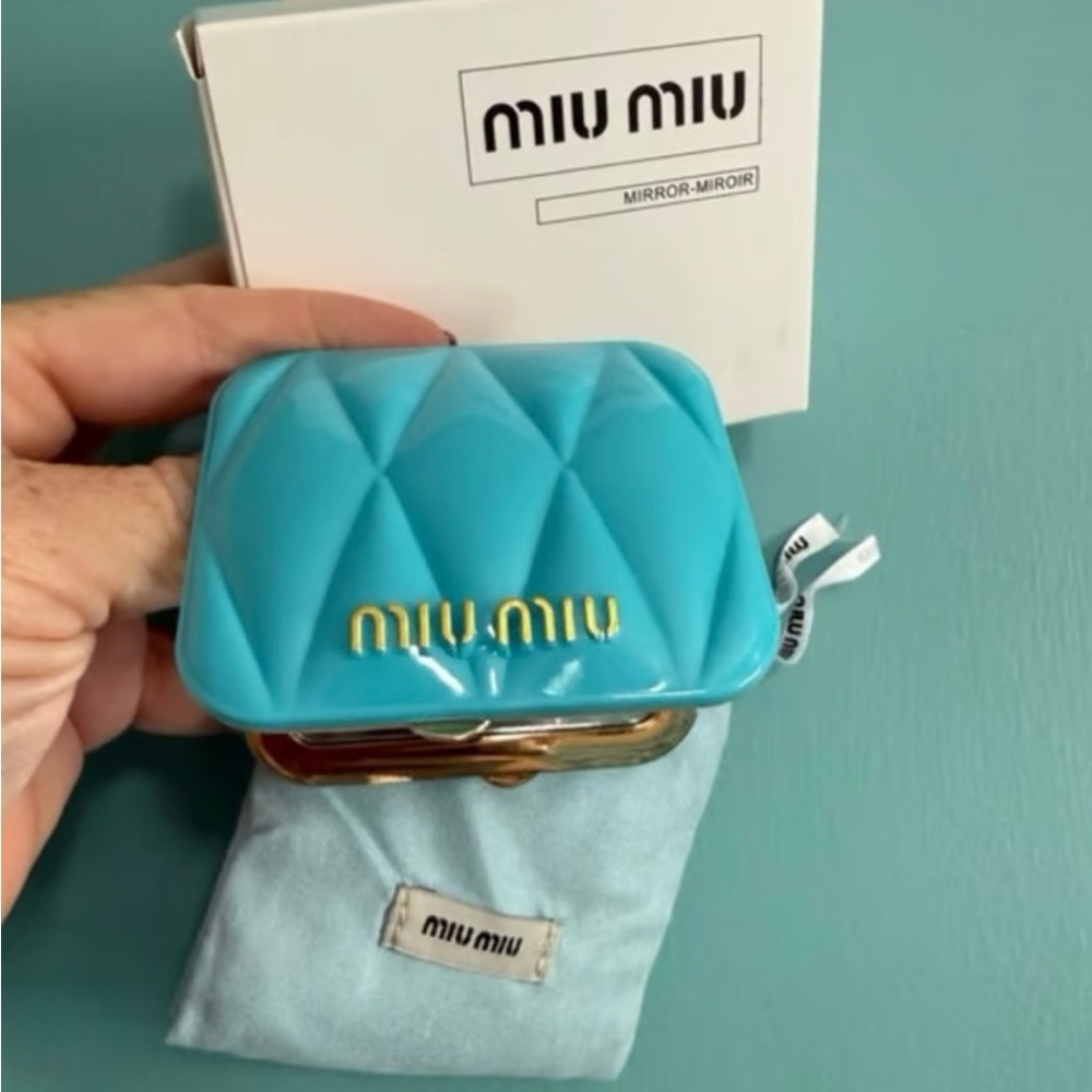 Miu Miu Turquoise Quilted Cosmetic Case Mirror